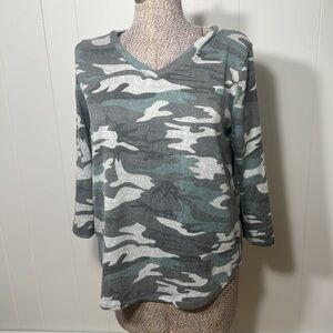 Moa Moa Womens Large Alamo V-Neck Blouse Soft Texture Mid Length Sleeves